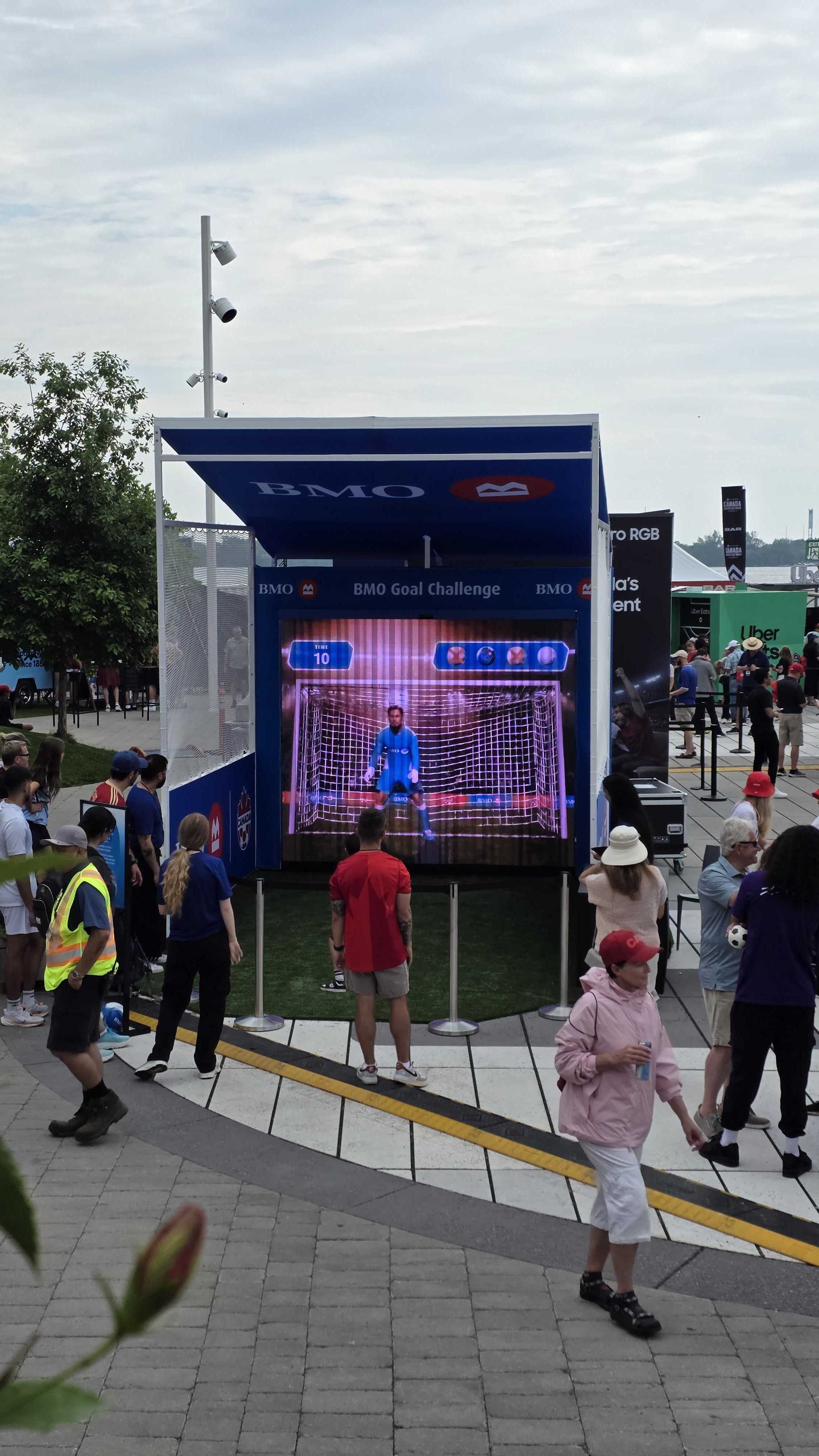 The BMO Goal Challenge running on-site with visitors watching the keeper on the LED wall