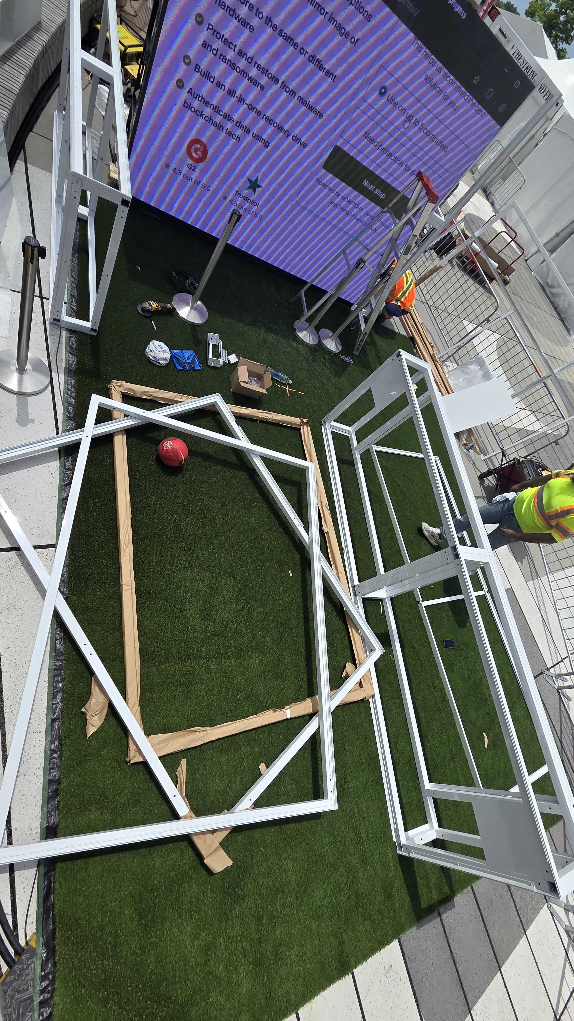 The BMO Goal Challenge booth being set up on-site